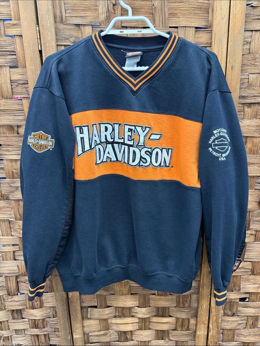 Harley Davidson Vintage Y2K Sweatshirt Black/Orange Logo Sz XL Embroidered